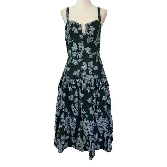 Lulus Major Flirtation Emerald Floral Jaquard Midi Dress Size M Drop Waist - Picture 1 of 10